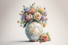 Watercolor Composition With Flower In Antique Vase Generative AI
