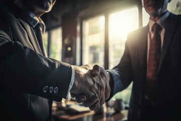 two businessmen shake hands. handshake deal symbol. business concept. contract signing. ai generated