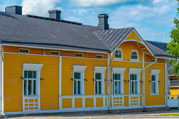 Wall Mural - Colorful timber houses in Joensuu, Finland