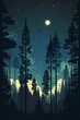 2D flat night sky forest background,Generative AI