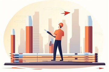 Wall Mural - man holding a tablet while standing on a platform created with generative ai technology