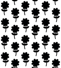Wall Mural - Vector seamless pattern of retro groovy flower silhouette isolated on white background