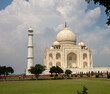 Taj Mahal against a cloudy sky in Agra, India