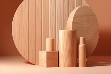 Poster - Illustration of various wooden objects placed on a table created with Generative AI technology