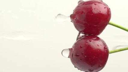 Poster - Water dripping from fresh cherries