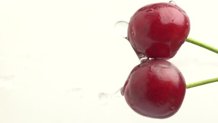 Poster - Water dripping from fresh cherries