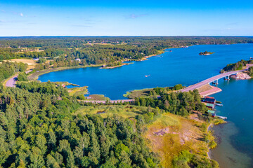 Wall Mural - Panorama view of a bridge on a road between Hammarland and EckerГ¶ at Aland islands in Finland