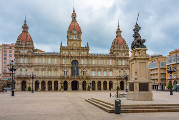 Poster - City council at the Praza de Maria Pita square in A Coruna, Spain