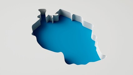 Poster - 3D digital render of the blue Tanzania map outline carved on a white surface