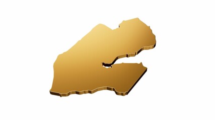 Sticker - 3D rendering of a luxurious golden Djibouti map isolated on a white background