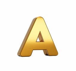 3D rendering of gold alphabet capital letter A isolated on white background