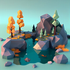 Low poly render of a landscape. generative ai