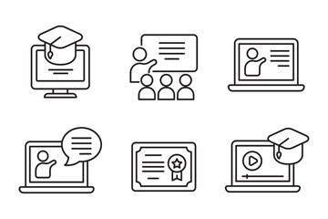 Wall Mural - online course icons collection in linear style isolated on white background