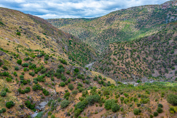 Wall Mural - Barren valley surrounding confluence of Huebra and Camaces rivers in Spain