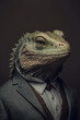 © Ron - portrait of a iguana business man, iguana human, working animals concept, Anthropomorphic  reptile animals generative art.