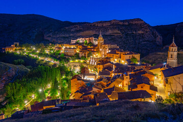 Wall Mural - Night panorama view of Spanish town Albarracin