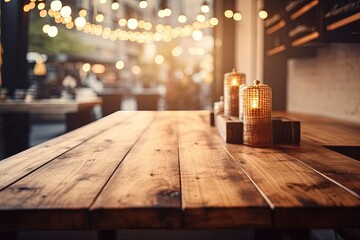 wooden table with two candles providing warm light created with Generative AI technology