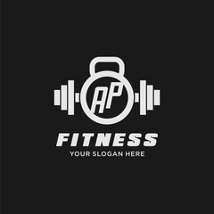 Initial AP fitness logo with creative kettlebell icon design style