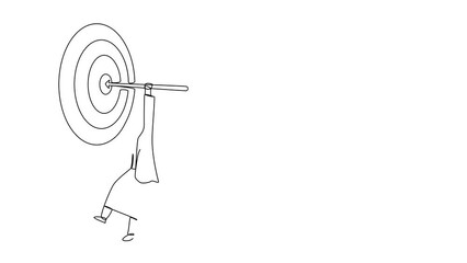 Wall Mural - Animated self drawing of continuous line draw businesswoman hanging arrow on target, business success concept. Businesswoman hanging arrow on target. Goal setting. Full length single line animation