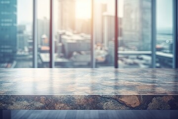 Wall Mural - table with a cityscape view from a window created with generative ai technology