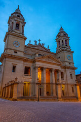 Night view of Cathedral de santa maria la real de pamplona in Spain