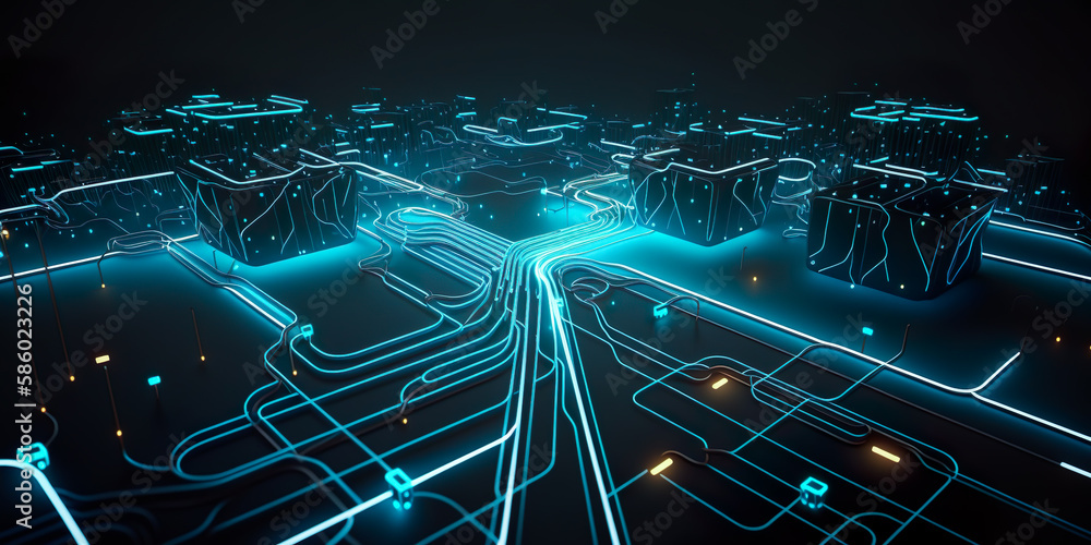 Ilustração system of digitalization processor or Neural networks of ...