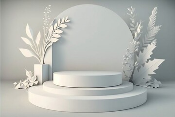 Wall Mural - white tropical flowers 3d render of minimal background. generative ai.