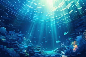 Wall Mural - underwater stream with colorful marine life created with Generative AI technology