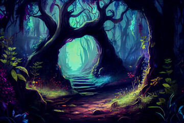 Wall Mural - cartoon fantasy forest. Generative AI, Generative, AI