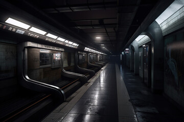 Wall Mural - subway station at night scene. Generative AI