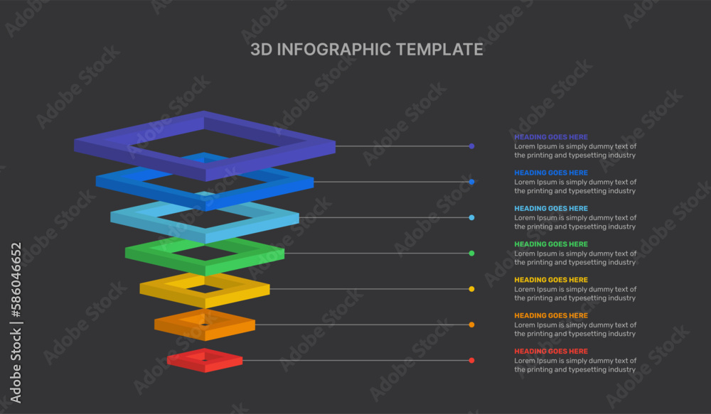 3D Hierarchy Business Infographic Design Template with 7 Steps