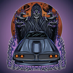 Wall Mural - Come to hell Reaper Car Illustration 