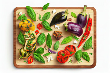 Wall Mural - Grilled colorful vegetables, aubergines, zucchini, pepper with spice. Generative Ai