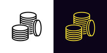 Outline Coin Stack Icon, With Editable Stroke. Coin Pile Sign, Golden Money Fund Pictogram. Gold Coin Budget, Cryptocurrency And Altcoins, Currency And Credits, Jackpot And Prize.