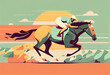 Horse Racing Competition. Equestrian Performance Sport and Rider or Jockeys on Flat Cartoon. Generative AI.