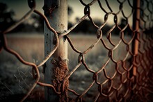 Rusted Chain Link Fence With A Distressed And Industrial Look. Generative AI