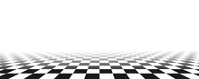 Chess Perspective Floor Background. Black And White Chessboard Perspective Floor Texture. Checker Board Pattern Surface. Fading Away Vanishing Checkerboard Background. Abstract Vector Illustration.