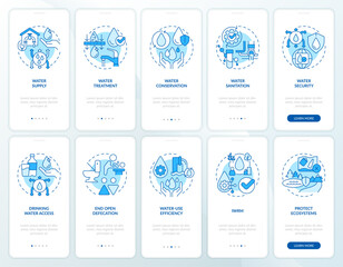 Wall Mural - water and sanitation control blue onboarding mobile app screens set. walkthrough 5 steps editable gr