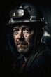 © alexkoral - portrait of dirty miner in helmet in a coal mine. Generative AI
