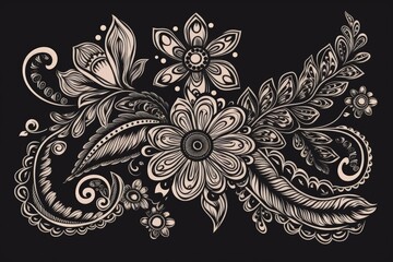 Poster - beautiful flower drawn on a dark black background created with Generative AI technology