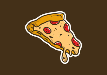 Sticker - Vintage art illustration sticker of melted pizza slice
