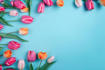  tulips on blue background