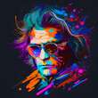 Ludwig van Beethoven. Bright multi-colored image. Generated AI..