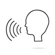 © TakaYIB - Voice control icon. Speak or talk recognition linear icon, speaking and talking command, sound commander or speech dictator head, vector illustration.