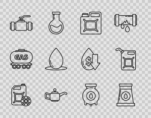 Sticker - Set line Antifreeze canister, Oil and gas industrial factory building, Canister for gasoline, motor machine oil, Industry metallic pipes valve, drop, and icon. Vector