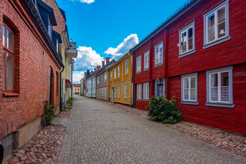 Wall Mural - Colorful timber houses in Swedish town Eksjö