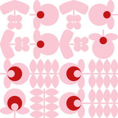 Aufkleber - Modern vector abstract  geometric background with stylized flowers, leaves and stems  in retro vintage folklore style. Pastel colored simple shapes graphic seamless pattern.