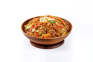 Wall Mural - Asian food, yakisoba noodles isolated on white background. Created with Generative AI Technology