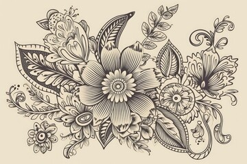 Sticker - illustration of colorful flowers and leaves blooming on a blank white canvas created with generative