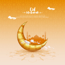 Islamic Greeting Eid Mubarak Card Design Template With Beautiful Lanterns And Crescent Moon And Social Media Post 